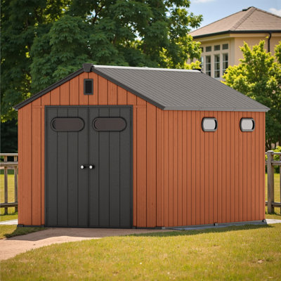 7.5' Rectangular Outdoor Plastic Shed With Metal Frame, And Includes Acrylic Transparent And Vent Windows, And A Floor.