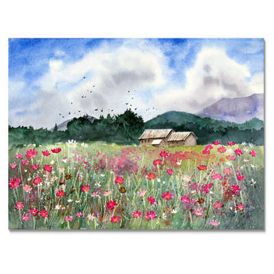 Landscape With A Field Of White And Pink Flowers - Painting on Canvas