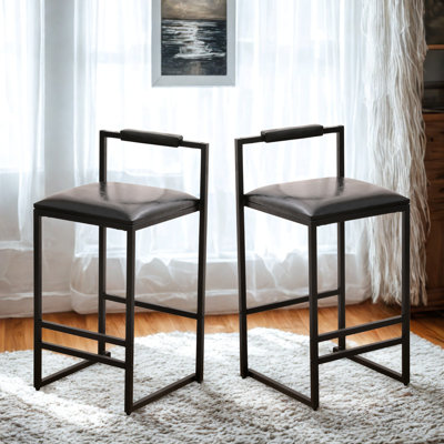 Elegant Black Bar Stool Set with Backrest and Footrest, PU Leather Upholstered, Iron Frame, Counter Height