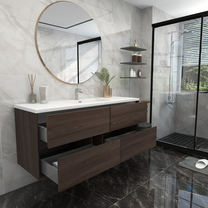 60'' Single Bathroom Vanity with Acrylic Top, Red Oak