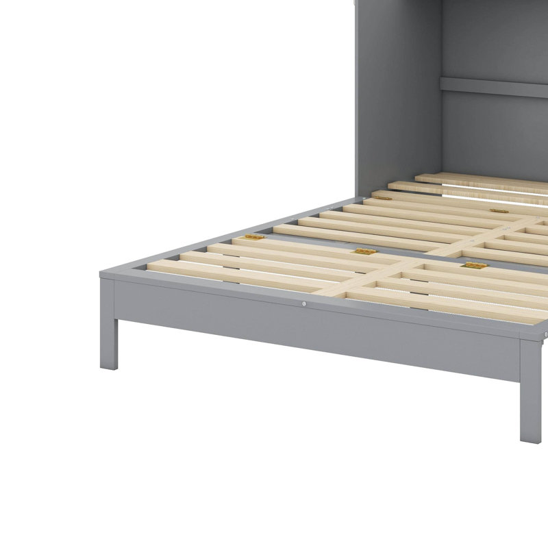 Lit escamotable double avec tiroirs,  Gris, Lit double