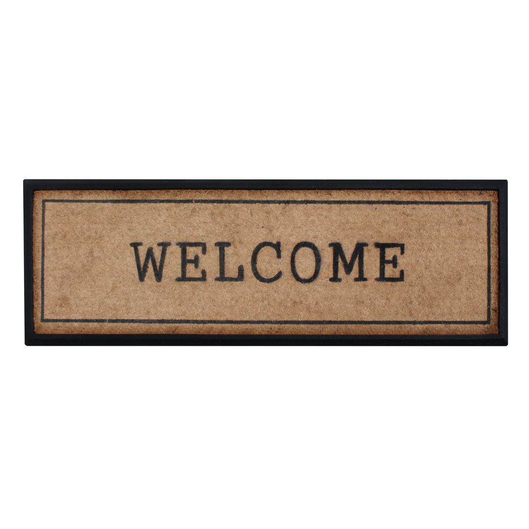 Natural Coir and Rubber Pickering Welcome Black Border 48 in X 18 in Non Slip Outdoor Doormat Winston Porter