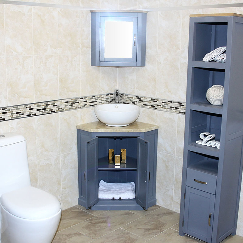 Andralyn 550 mm Freestanding Single Vanity with Vessel Stone Basin, Travertine, Grey
