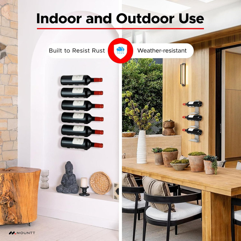 Stainless Steel Wall Mounted Wine Rack For 6 Bottles, Detachable Floating Shelf Design, Heavy-Duty Bottle Holder For Kitchen, Bar, Patio & Home Decor