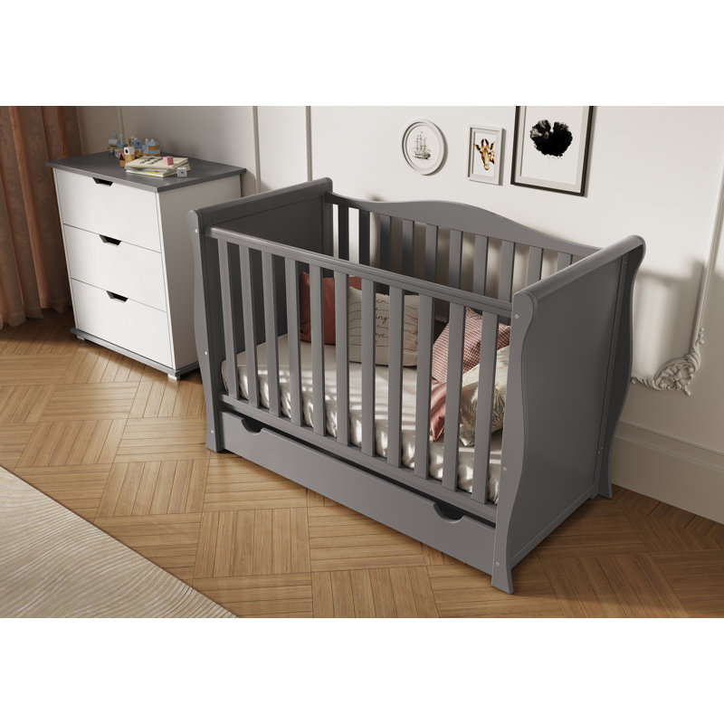 Willow Mini Cot Bed with Mattress 120x60x10cm, Grey