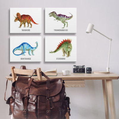  Éducatif, ensemble d'art sur toile 4 types de dinosaures par Brett Blumenthal