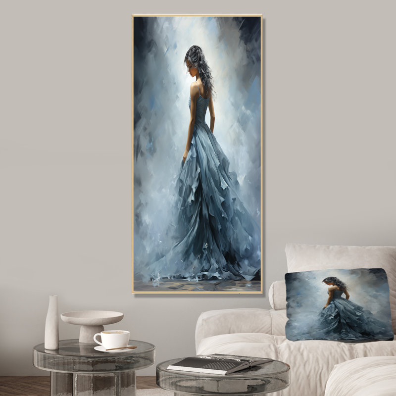 Gris Adagio Dance Ballet - Ballet, art mural, Cadre flottant brun, H 60 po x l 28 po x P 1,5 po