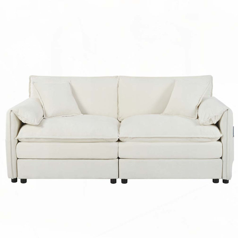 Chenille Loveseat Sofa, Oversized 2-Seater Small Cloud Couch, White