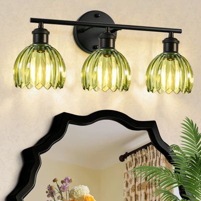 Luminaires de meuble-lavabo 3 lumières avec abat-jour en verre tulipe - Éclairage mural de salle de bain moderne pour chambre à coucher, cuisine, salon