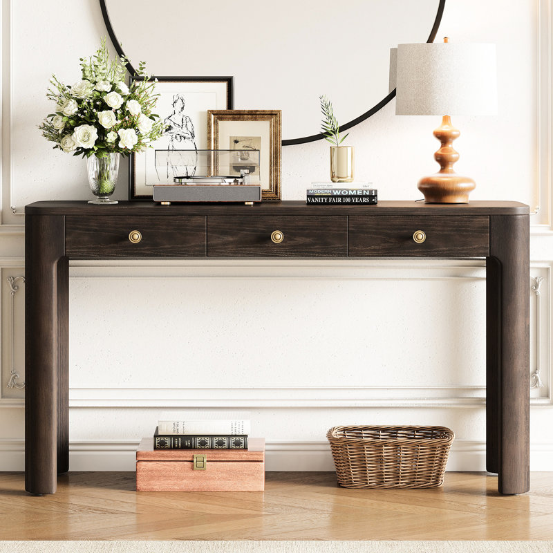 Console rustique en couleur, coins arrondis pour, 3 tiroirs de rangement, support de pieds épais, entrée de style rétro, couloir et salon, plateau de table de 150 lb, 25 grands tiroirs, 20 petits tiroirs avec