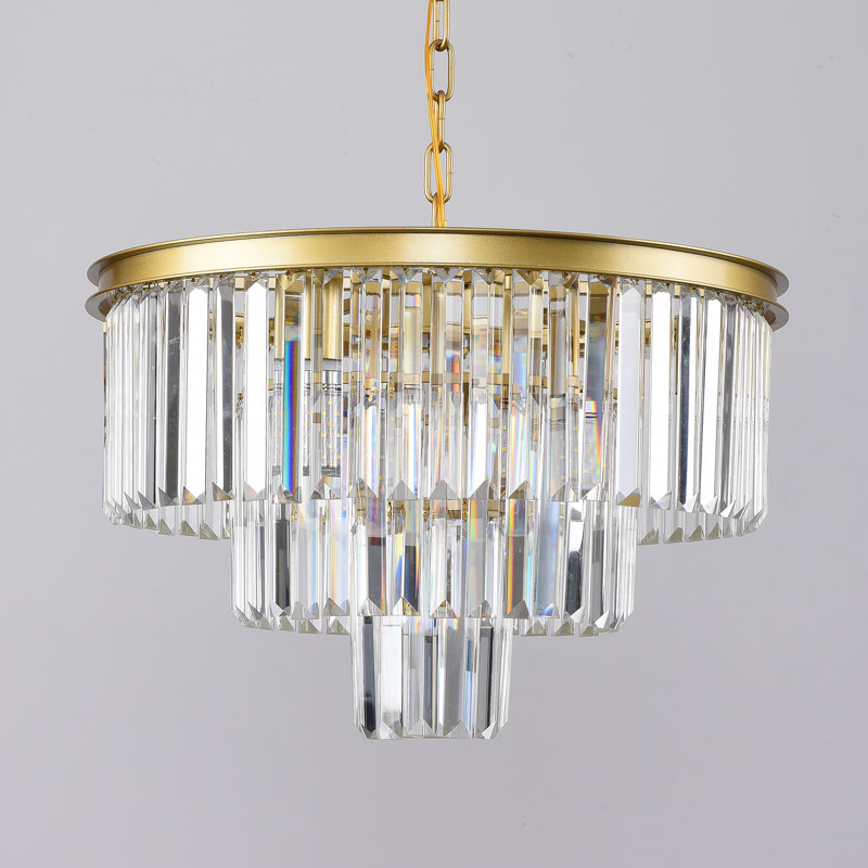 Geboe 6 - Light Gold Modern Crystal Chandelier Round Dimmable 3-Tiered Pendant Light Fixture  , Gold