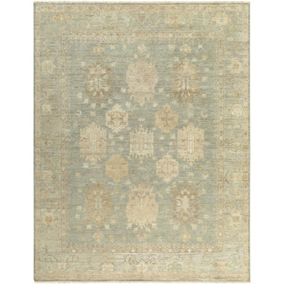 Khotan Hand Knotted Wool Vintage Look Area Rug in Gray