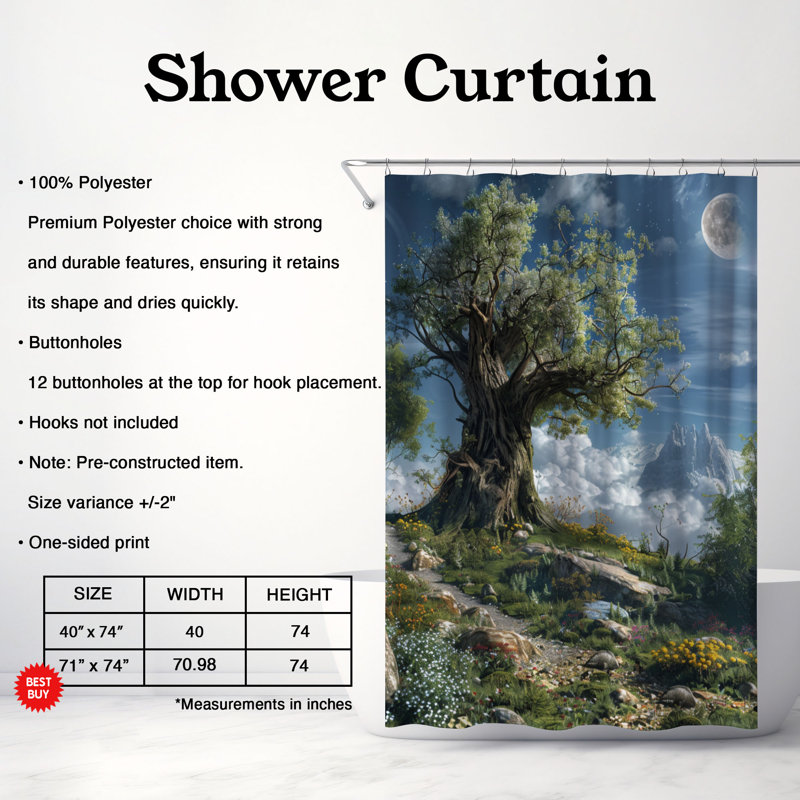 Rideau de douche 1 pièce Fairytale Woodland Whispers, H 74 po x l 71 po