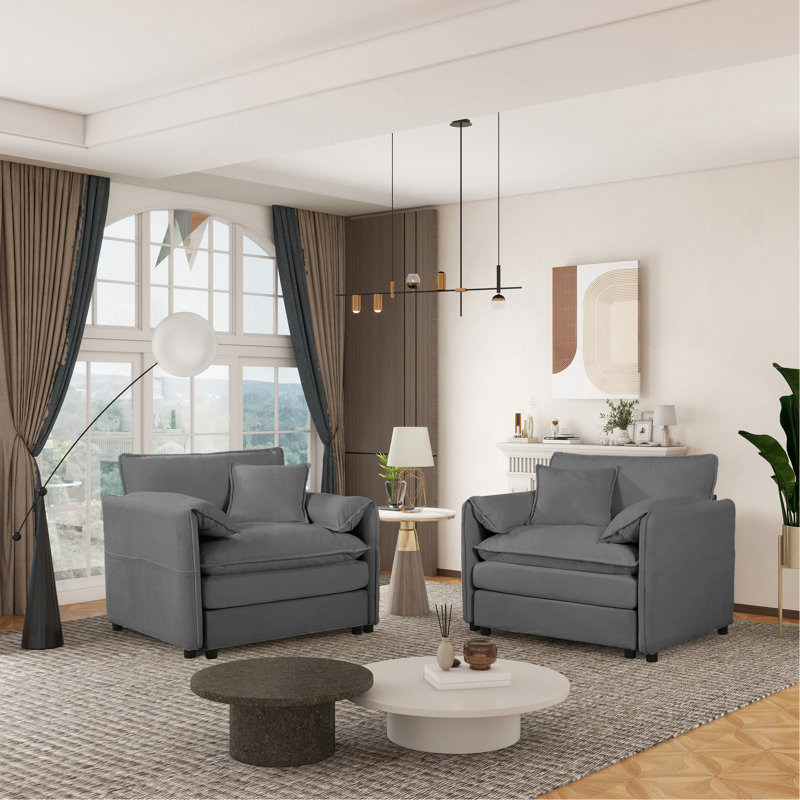 Ensemble de 2 chaises d'appoint surdimensionnées en chenille surdimensionnées, canapé simple confortable avec grand siège, fauteuil de lecture moderne pour chambre à coucher, salon, gris