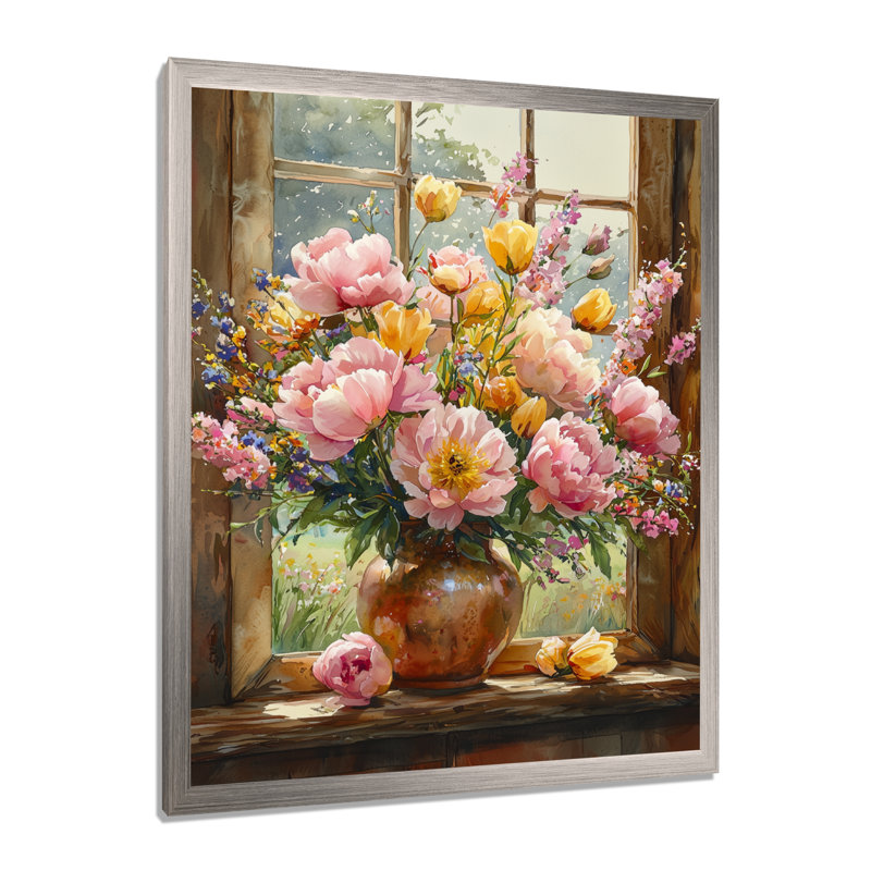 Alberty - Floral Wall Decor, Silver, 32" H x 24" W, Single Picture Framed Print