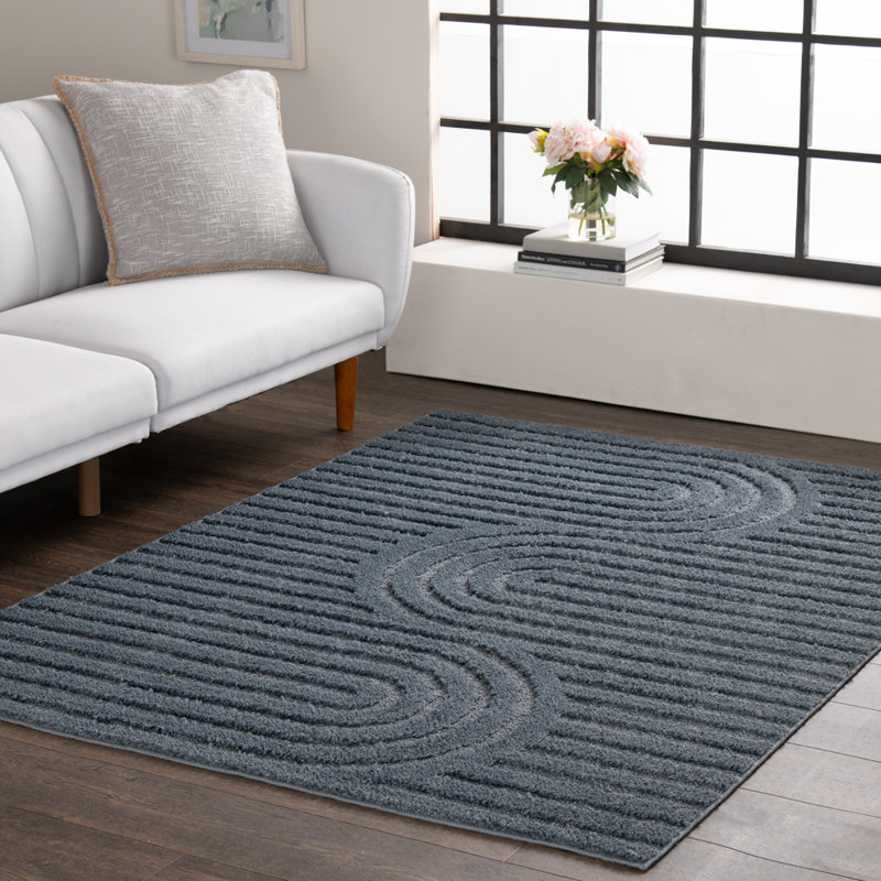 Tapis d'intérieur lavable bleu ardoise Archy avec envers antidérapant, Rectangle 5 pi x 7 pi