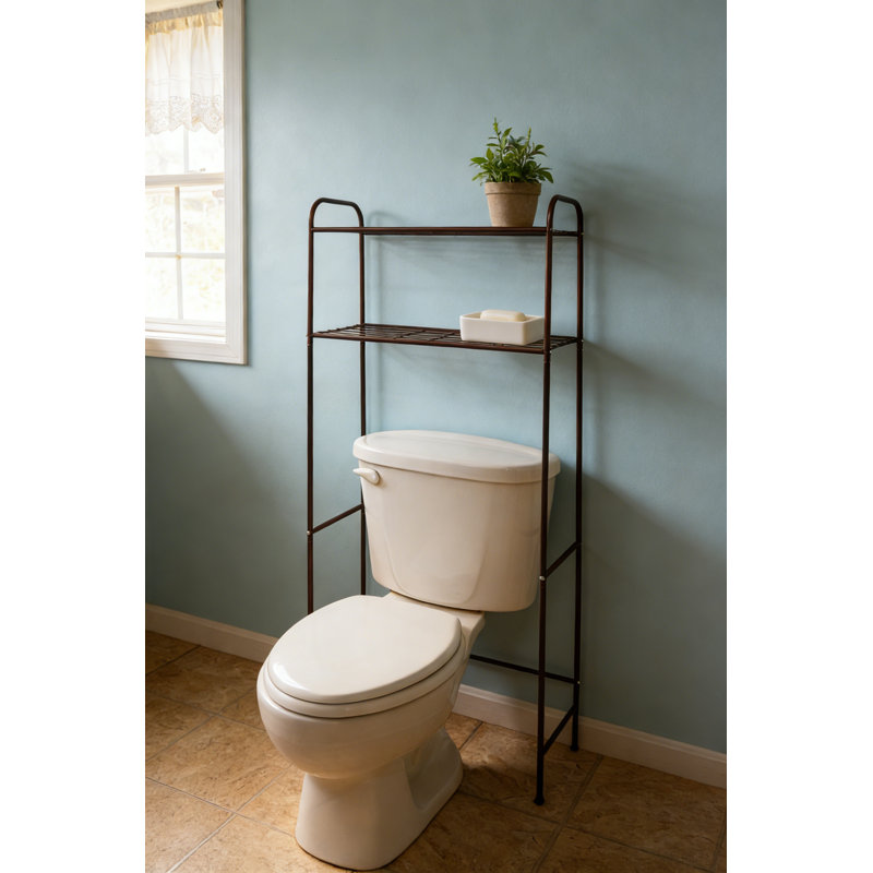 Étagère de rangement pour salle de bain à 2 niveaux Home Basics, unité de rangement en métal peu encombrante avec finition résistante à la rouille