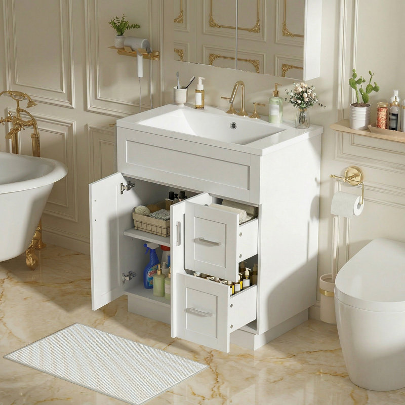 Meuble-lavabo moderne 30 po avec 2 portes, 2 tiroirs et quincaillerie à fermeture en douceur