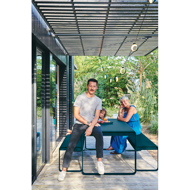 Bellevie Outdoor Side Table, Acapulco Blue, 14" H x 41" L x 30" W