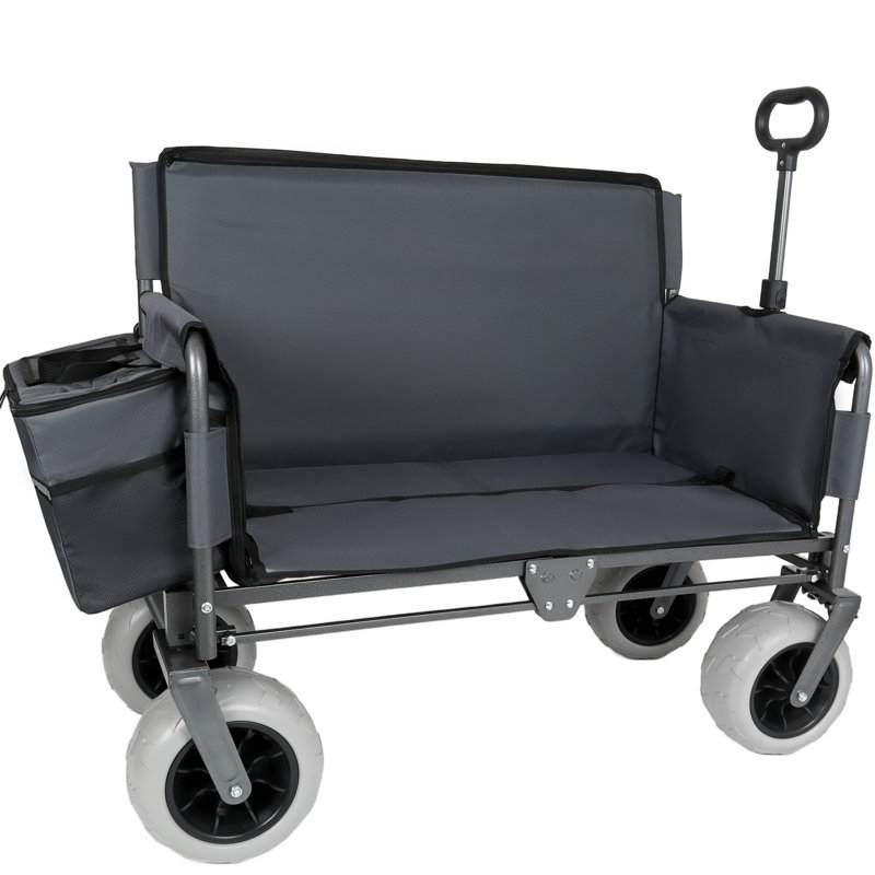 Chariot pliant 3-en-1 avec siège de banc - Protection brevetée, comprend 1 sac de glace, capacité de 500 lb, pneus de plage de 9 po x 4 po pour le camping et la plage
