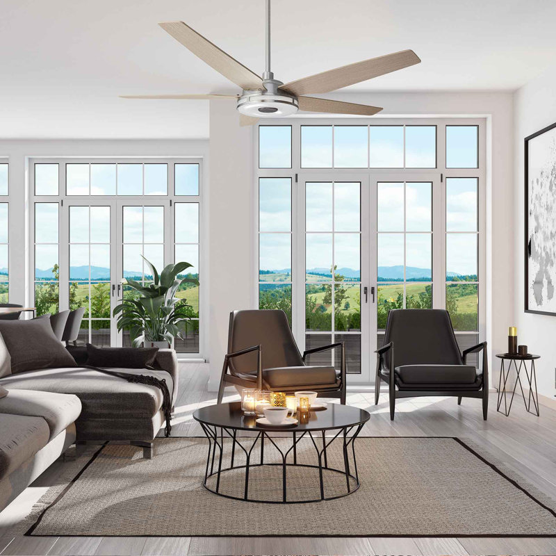 Ventilateur de plafond intelligent intérieur / extérieur Elira de 52 pouces, ensemble d'éclairage à DEL à intensité variable et télécommande, fonctionne avec l'assistant Google, Amazon Alexa et les raccourcis Siri.