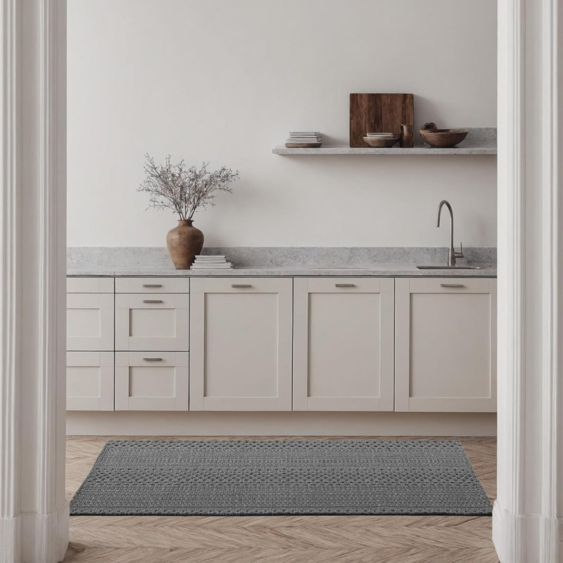 Kitchen Floor Mat - Grey - Washable Boho Rug With Anti-Skid Tpr Backing