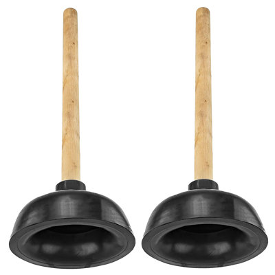 Heavy Duty Toilet & Sink Bathroom Plunger With Wooden Handle - Set Of 2
