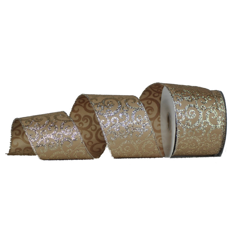Ruban en tissu 2,5 po, Champagne / Or