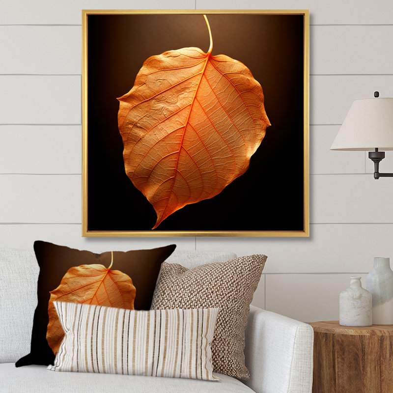 Feuillage tangerine orange érable translucide, Cadre flottant doré, 24" H x 24" W