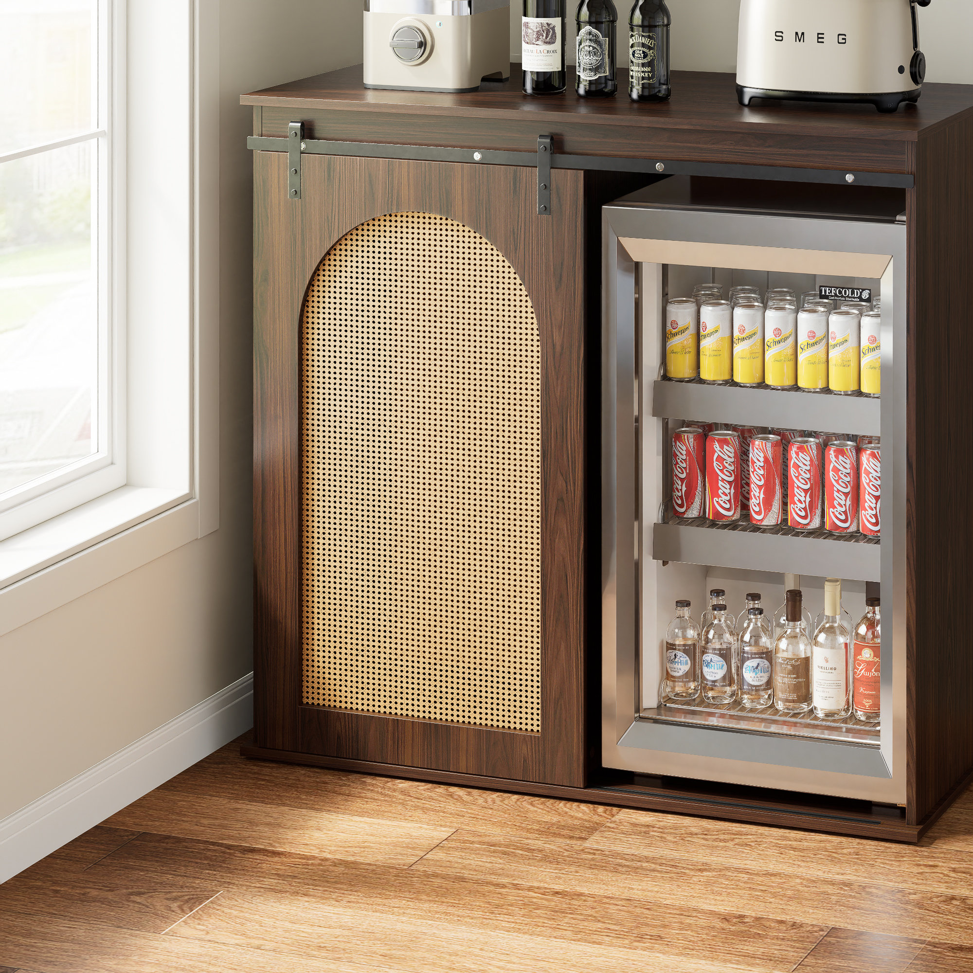 43"Wine Cabinet With Fridge Space, Farmhouse Wine Liquor Cabinet,Sideboard Buffet Cabinet With Sliding Door