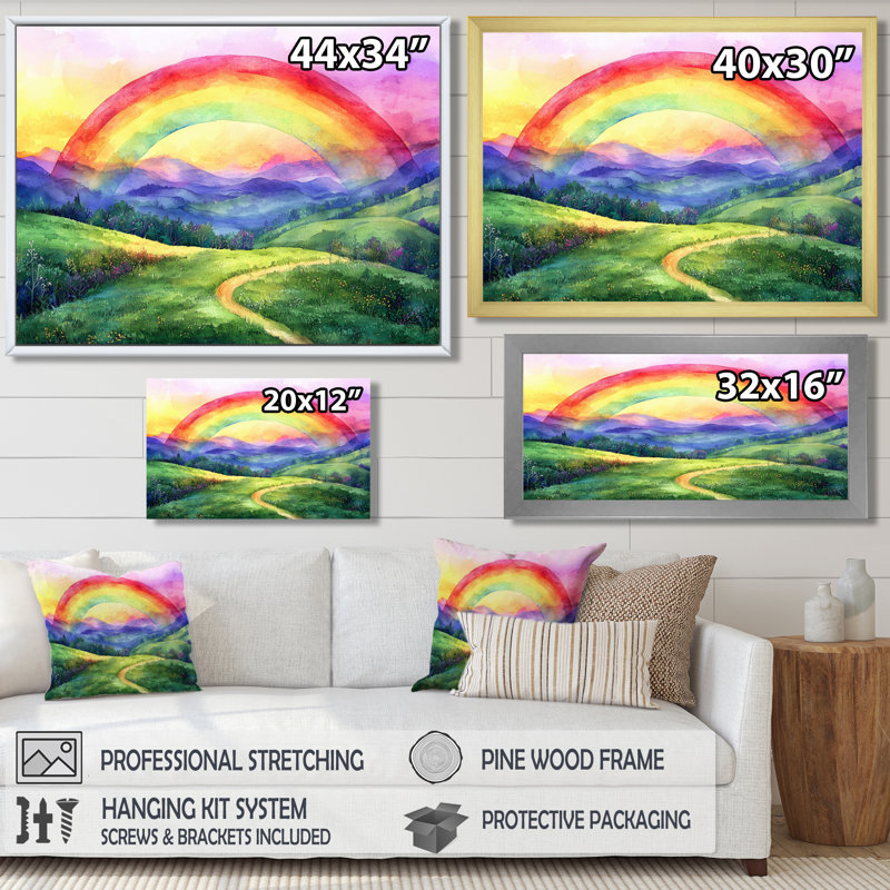 Rainbow Over The Hills In USA - art mural arc-en-ciel, H 12 po x l 20 po, Cadre flottant brun