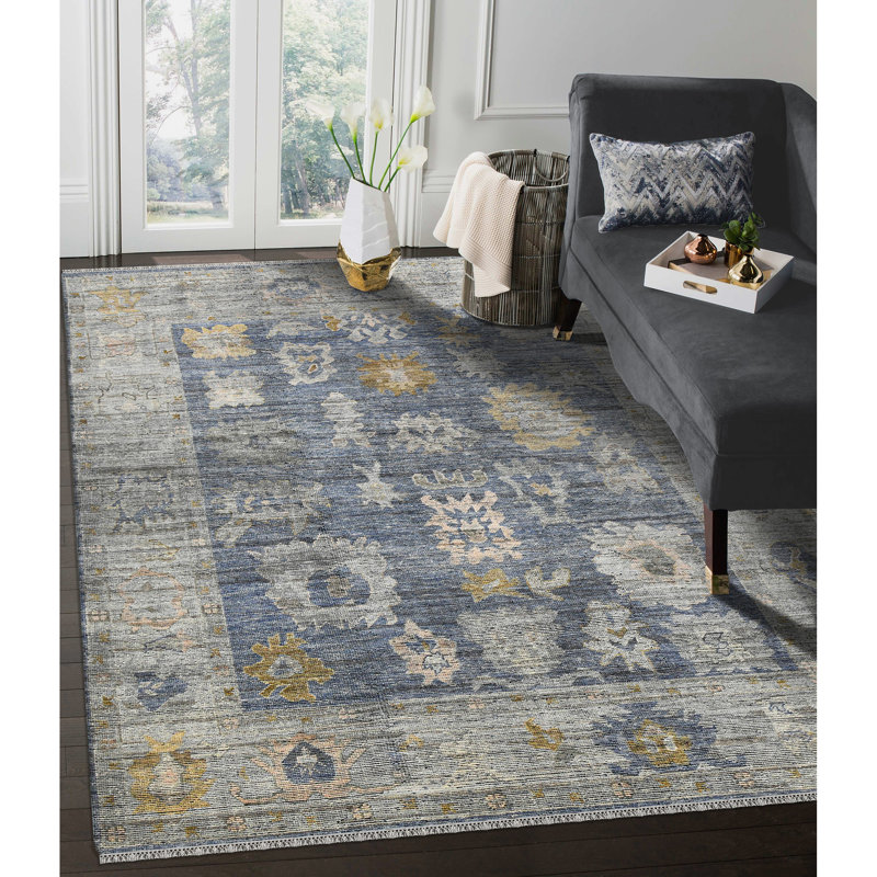 Jwell Hand Knotted Wool Geometric Area Rug, Rectangle 9' x 12'