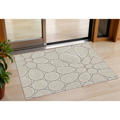 Tapis intérieur lavable abstrait 3 pi x 5 pi beige