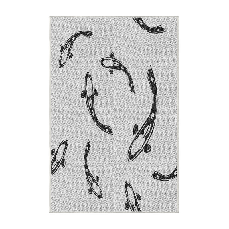 Tapis gris/zone noire à motifs Forteau, Rectangle 5 pi x 7 pi