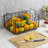 Kitchen Counter Fruit Basket, Matte Black Metal Wire Produce Storage Bowl with Bamboo Cutting Board Lid