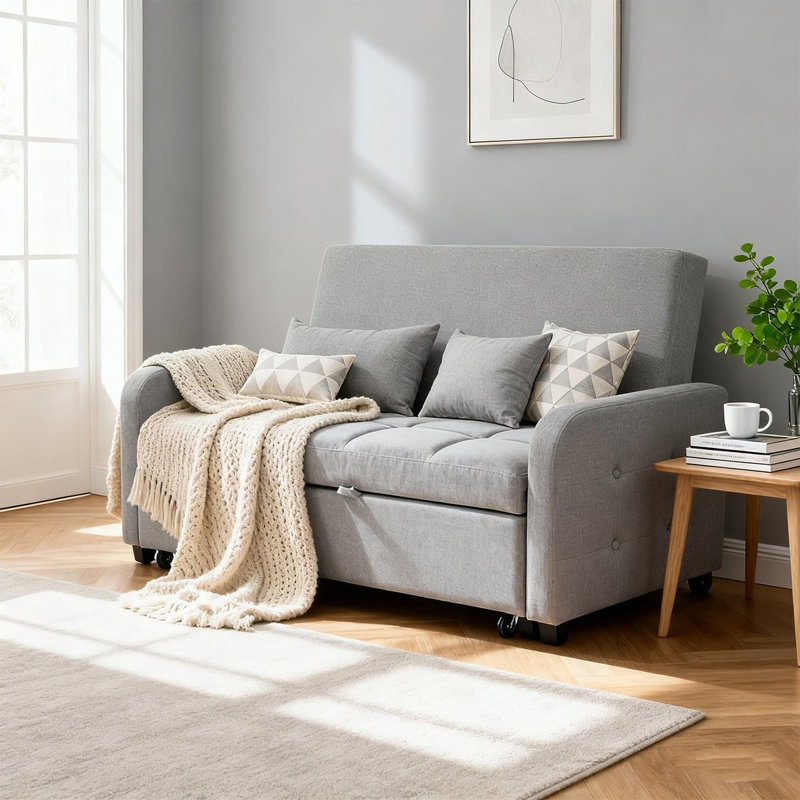 2 Seater Linen Sofa Bed, Dark Grey