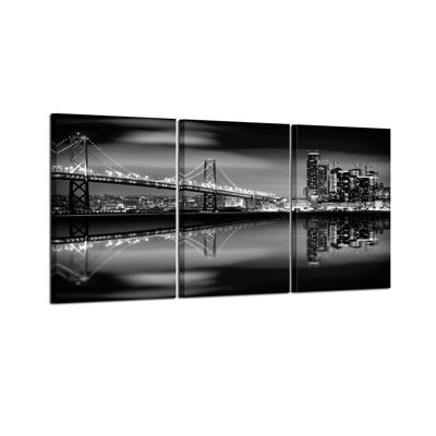 San Francisco Bay At Night In Black and White Bridge 3 Panels Modern Landscape