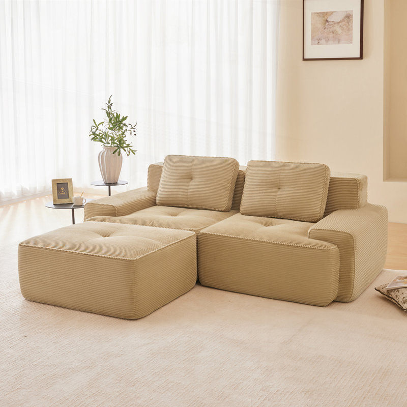 Canapé modulaire en tissu Corduroy, H 27,1 po x l 80,3 po x P 69,7 po, 2, Chameau