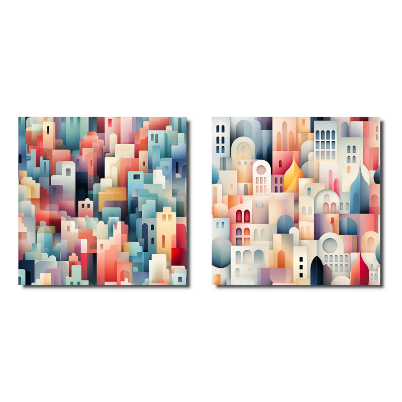 Cyrillus - Ensemble de 2 collages abstraits carrés, Toile tendue, H 36 po x l 73 po