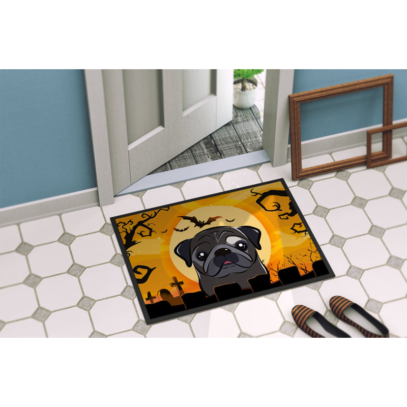 Paillasson d’Halloween antidérapant pour l’extérieur Mieka, Rectangle 2 pi x 3 pi, Noir