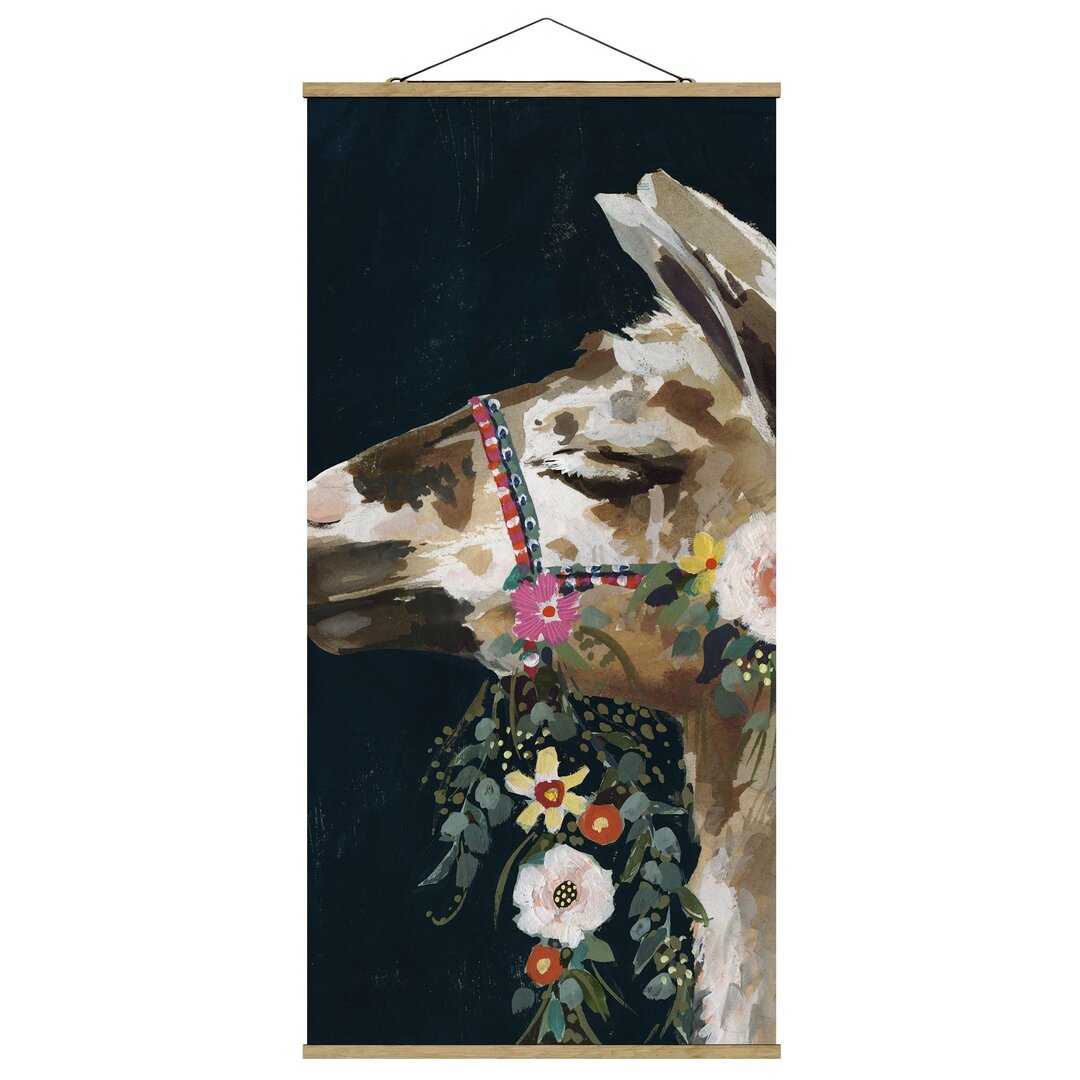 Kunstdruck Lama mit Blumenschmuck II