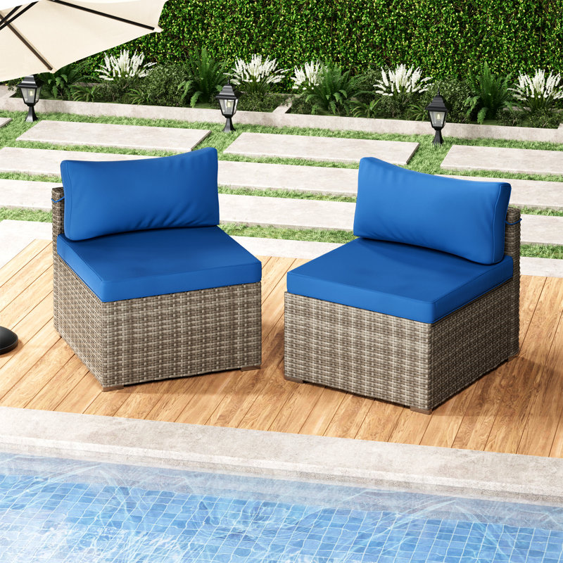 Ensemble de canapé modulaire d'extérieur 2 pièces 2 pièces, Bleu, Gris
