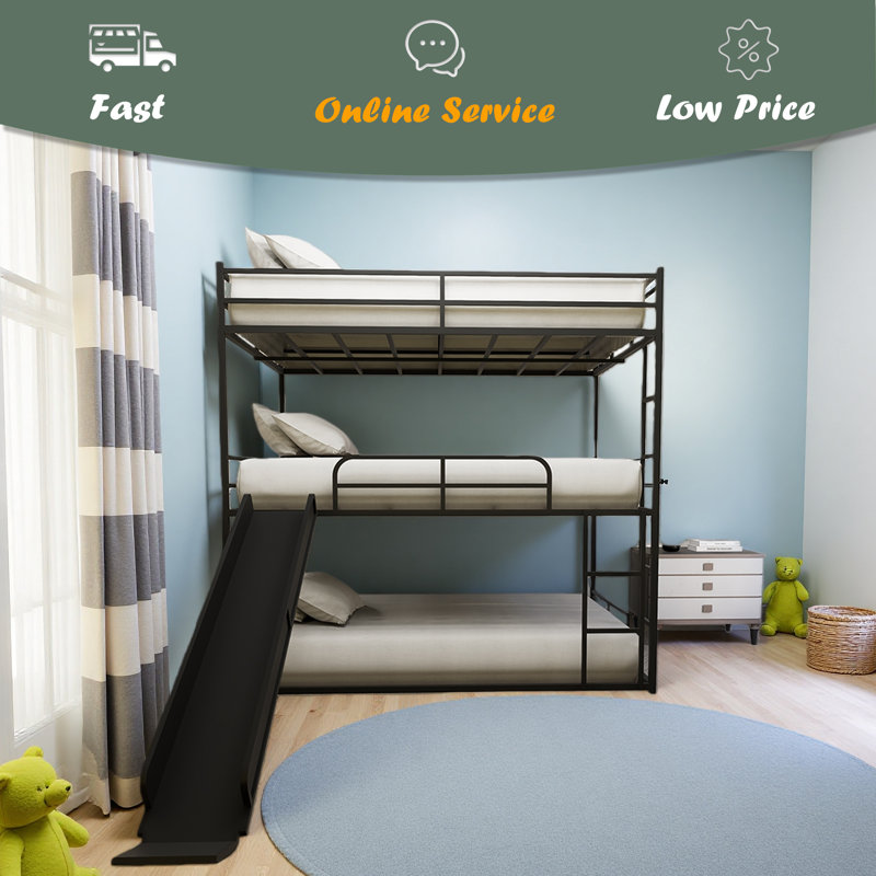 Lit mezzanine double en métal avec glissoire et échelle