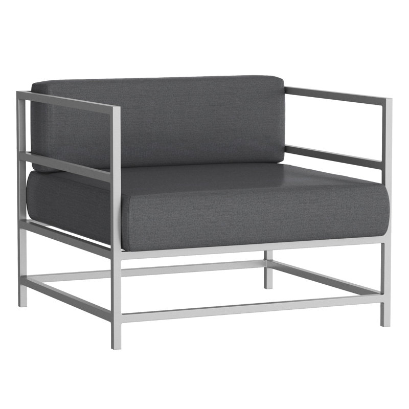 Fauteuil club Delano, non, Argent Kessler, Tissage uni ardoise coulée Sunbrella®