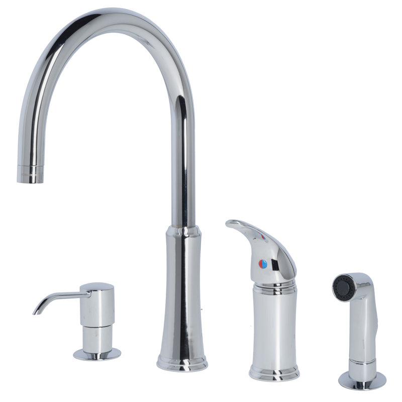 Robinet de cuisine à poignée simple, Acier inoxydable, Avec distributeur de savon