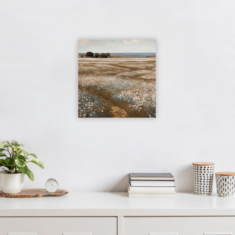 "Brown", paysage côtier rétro avec balles de foin, art mural de qualité supérieure, 24 x 24 po