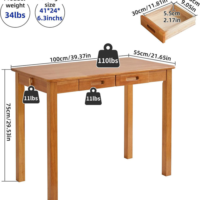 Desk With Drawers And Hooks, Small Computer Table, 39X22x30inch Work Desk, Study Table, Small Wooden Dining Table, Brown