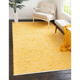 Tapis jaune / ivoire en coton tissé à plat à la main Skilah