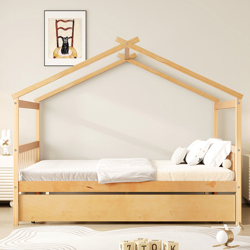 Lit double en bois avec lit gigogne simple
