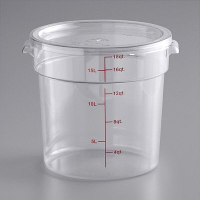 Choix de 18 pintes Contenant alimentaire rond transparent en polycarbonate avec couvercle - sans BPA, homologué NSF, durable et empilable